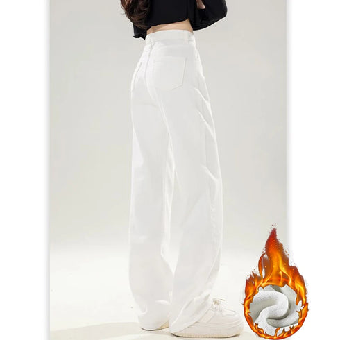 High Waist Fleece Thermal Denim Pants for Women