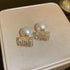 Round Wreath Bow Pearl Stud Earrings Elegant Trend Fashion