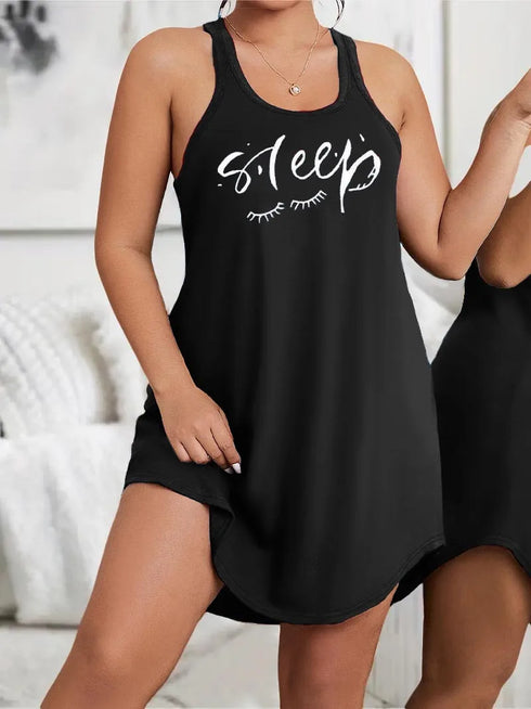 Plus Size Letter Print Sleeveless Nightgown