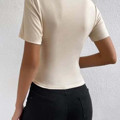 Chic Turtleneck Slim Fit Short Sleeve Top - Perfect Spring & Summer Essential for Women