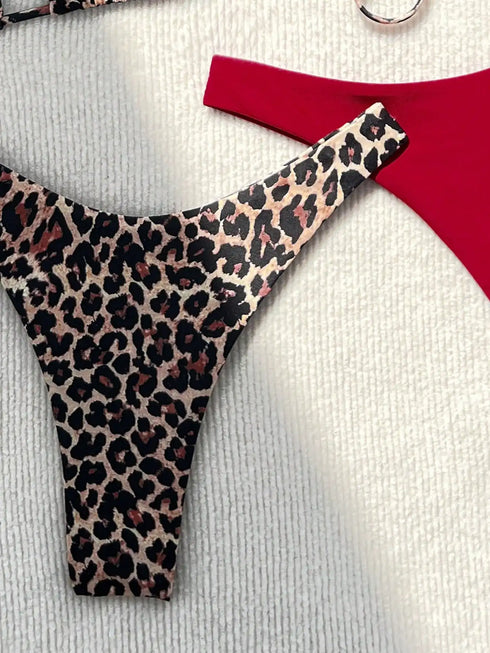 Chic Black, Brown and Red Bikini Swimsuit