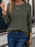 Solid Colour Round Neck Ribbed Long Sleeve Top