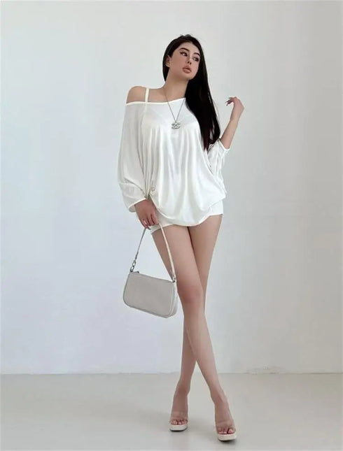 Solid Oversized T-shirt with Batwing Sleeves