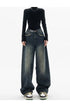 High Waist Wide Leg Jeans in Navy Blue