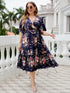 Plus Size V-Neck Navy Blue Floral Dress for Women