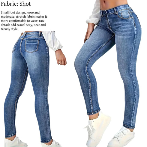 High Waist Blue Skinny Jeans for Women