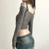 Women's Y2K Streetwear Solid Slash Neck Crop Top Sexy Off-Shoulder Long Sleeve Slim Mesh Tee Straps T-Shirt