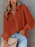 Plus Size Women’s Button-Up Blouse with Lantern Sleeves