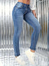 High Waist Blue Skinny Jeans for Women