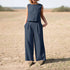 Women's Cotton Linen Sleeveless Top and Wide Leg Pants Set