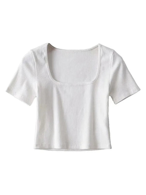 Square Neck Rib Crop T-shirt for Summer