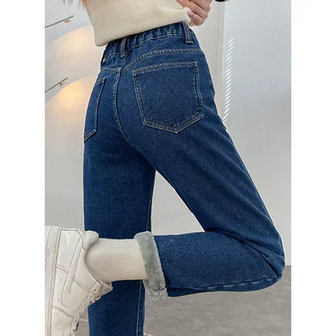 High Waist Vintage Fleece Jeans for Women