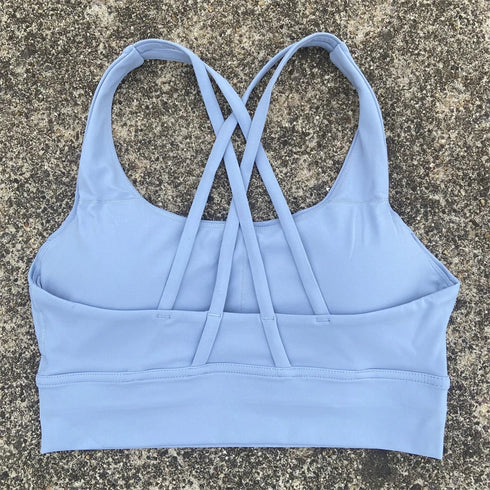Solid Colour Cross Back Sports Bra with Multiple Straps