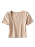 Square Neck Rib Crop T-shirt for Summer