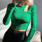 Autumn Winter Ribber Knitted T Shirts Women Long Sleeve Crop Tops Casual Tees
