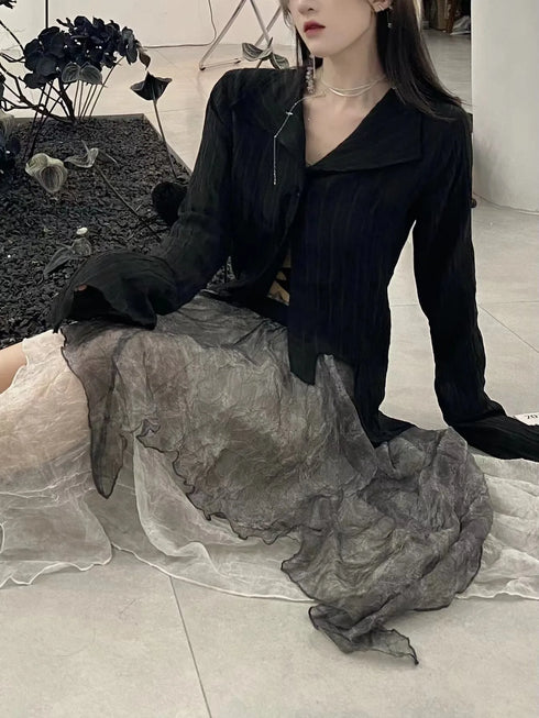 Karrram Gothic Black Asymmetrical Blouse for Women