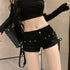 Low Rise Denim Shorts with Lace-Up Detail