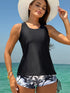 Tropical Print Black Tankini Set with Jacket