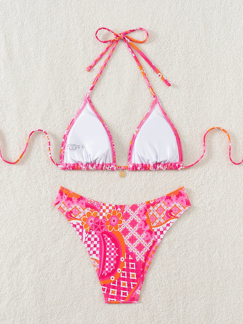 Floral Print Triangle Bikini Set with Brazilian Bottoms