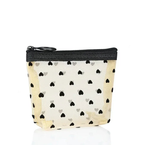 Heart Shaped Nylon Mesh Cosmetic Bag