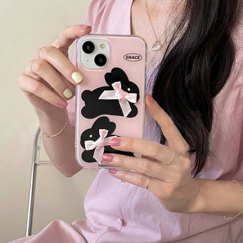 Pink IMD Rabbit Black Bunny Phone Case for iPhone
