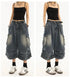 High Waist Vintage Blue Denim Cargo Pants