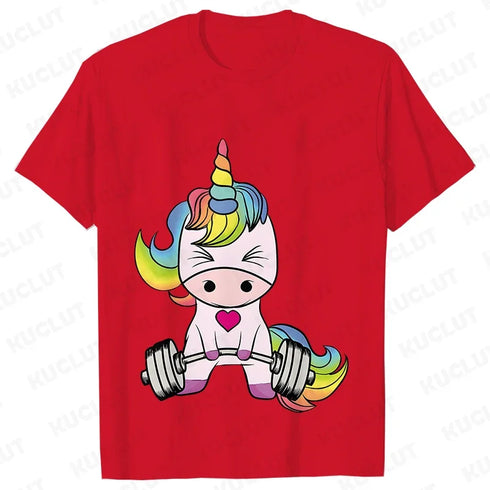 Whimsical Unicorn Weightlifting T-Shirts for Women | Trendy Fitness Graphic Tees for Summer Workouts