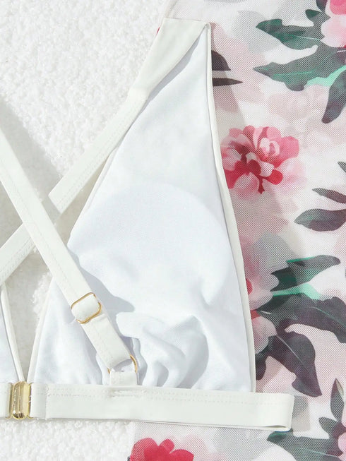 Floral Three-Piece Bikini Set
