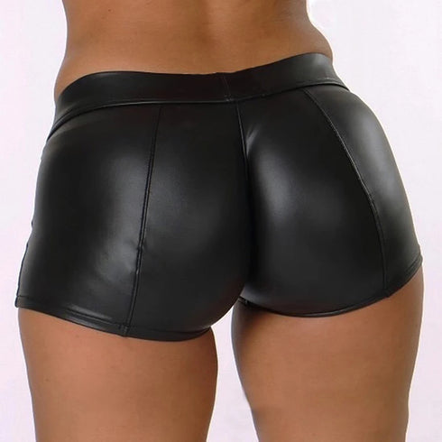 High Waist Black Leather Shorts Women Bodycon Push Up Sports Fitness Slim Joggers