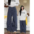 ZHIZOU Women's Blue Striped Baggy Wide Leg Jeans