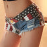 Womens Denim Flag Print Mini Shorts
