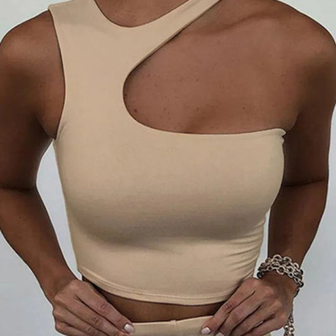 Cut Out Sexy Crop Off Shoulder Tank Top for Women Summer