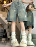 High Waist American Retro Wide Leg Denim Shorts