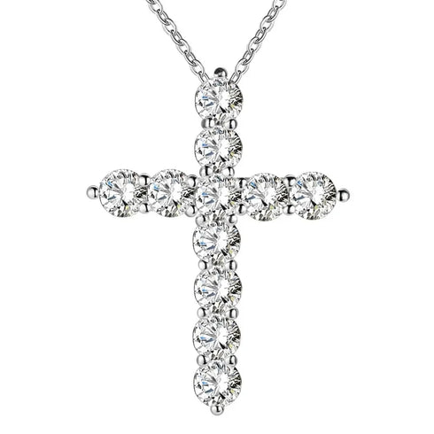 925 Sterling Silver Cross CZ Pendant Necklace