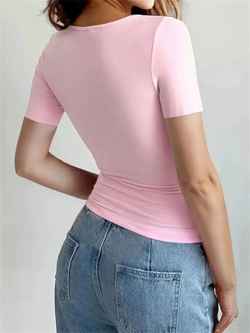 Slim Fit Short Sleeve T-Shirt for Women Casual Basic Crop Top Summer Fashion with O-Neck and Soft Blended Fabric