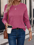Solid Colour Round Neck Ribbed Long Sleeve Top