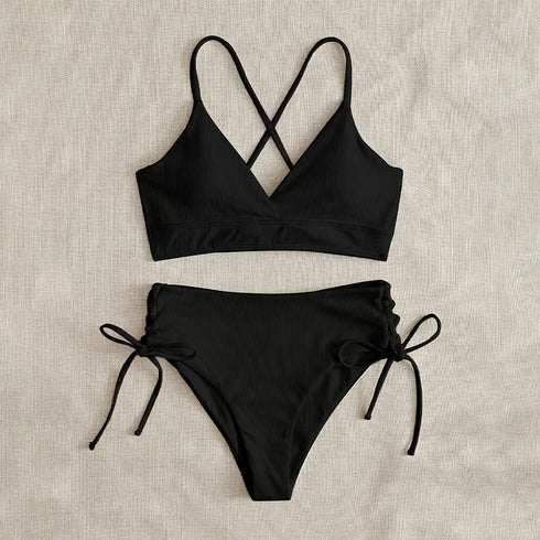 Cikini V-Neck Lace-Up Bikini Set for Women
