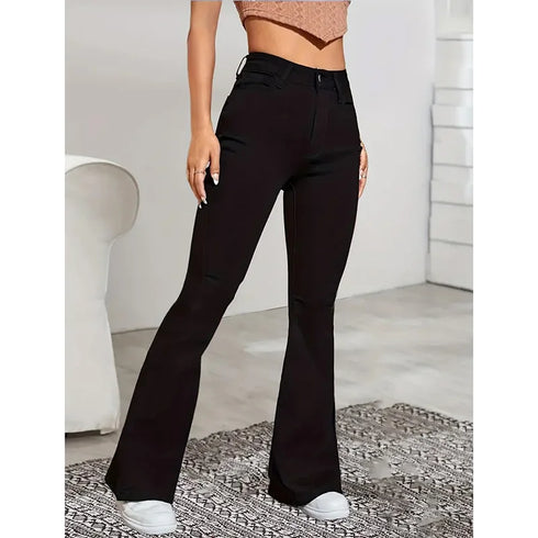 High Waist Black Flare Jeans for Women