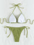 Elegant Green Hanging Neck Bikini Swimsuit