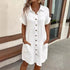 Women's Summer Casual V-Neck Button Up Dress Knee Length Short Sleeve Linen Cotton Loose Fit for Women