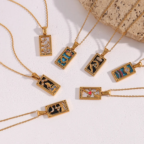 Tarnish Free Colourful Tarot Necklace with Celestial Design