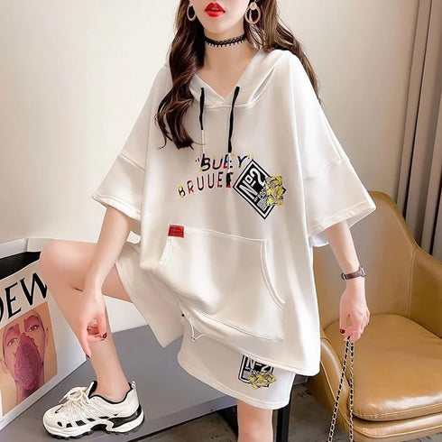 Women's Casual Hooded Cotton Two Piece Set