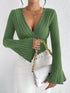 Women's Long-sleeved V-neck Striped Slim Fit Top
