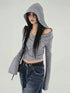 Y2K Grey Cropped Hoodie with Flare Sleeves