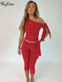Women’s One Shoulder Sleeveless Top & Knee-Length Pants Set