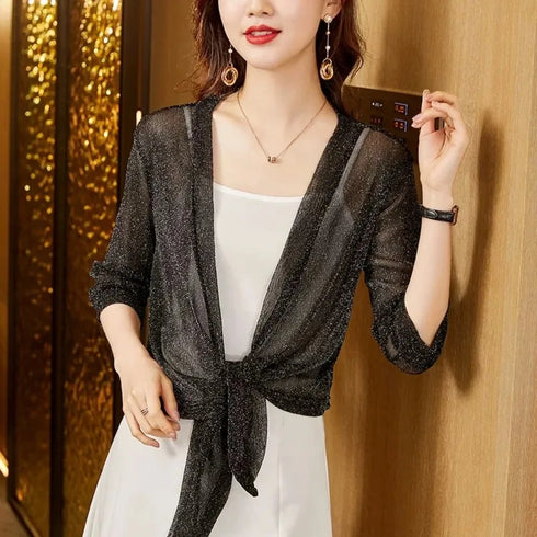 Trendy Lace Short Jacket with Half Sleeves
