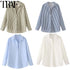 HXAO 2025 Shirts Blouses New Long Striped Shirt Women Long Sleeve Casual Shirts Large Tops Summer Plain Button Up Shirts 088