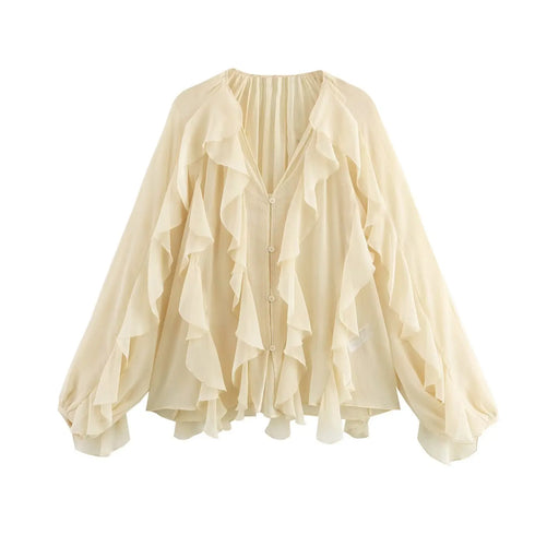 Women’s Casual Ruffled V-Neck Blouse