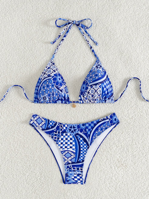 Floral Print Triangle Bikini Set with Brazilian Bottoms