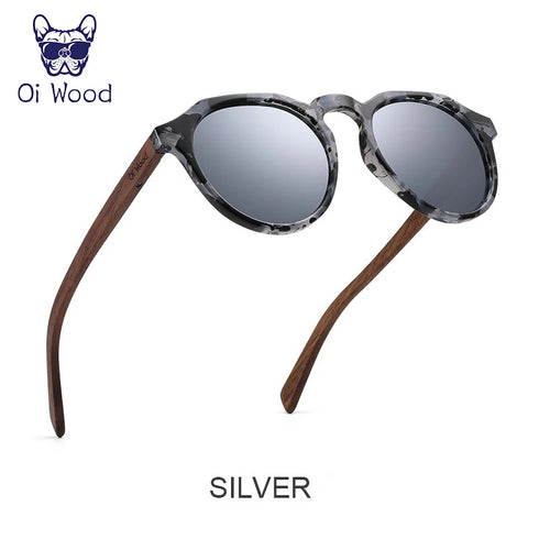 Oi Wood Sunglasses Women Men's Sun Glasses Walnut Wood Round Red Lens Tortoise Shell Frames